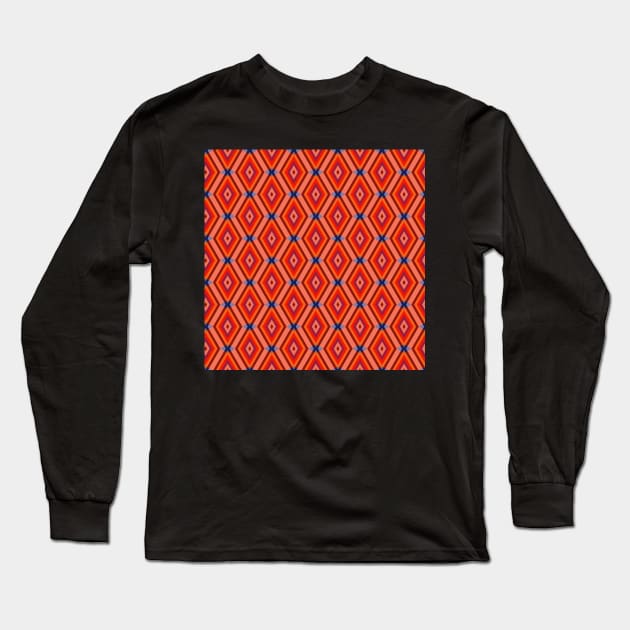 Bright Magenta, Red, and Orange Geometric and Blue Argyle Pattern Long Sleeve T-Shirt by gloobella